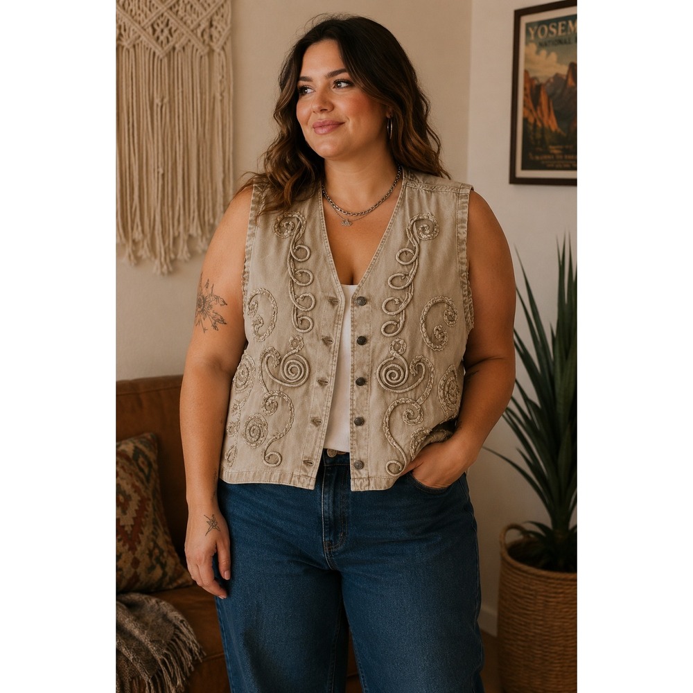 Serengeti Womens Artsy Vest 3X Cotton Boho Desert Southwestern Festival Grunge